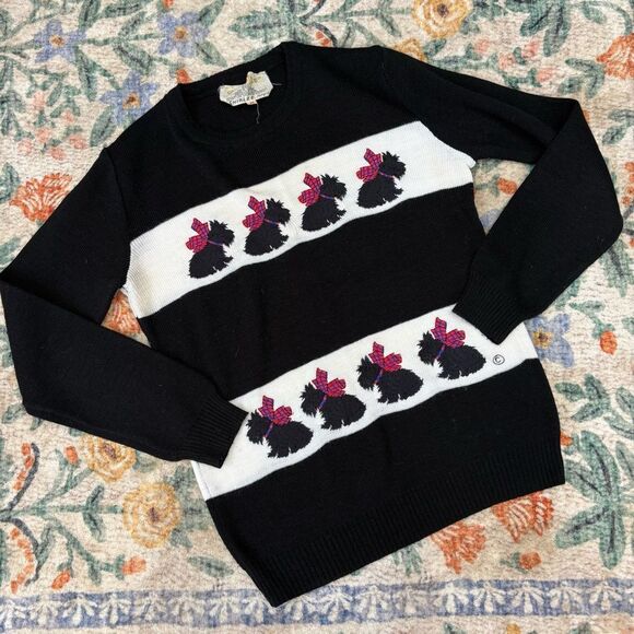 Vintage Scottie Dog Sweater Hand Embroidered Crewneck Pullover Black Shirlee Med - Picture 1 of 6